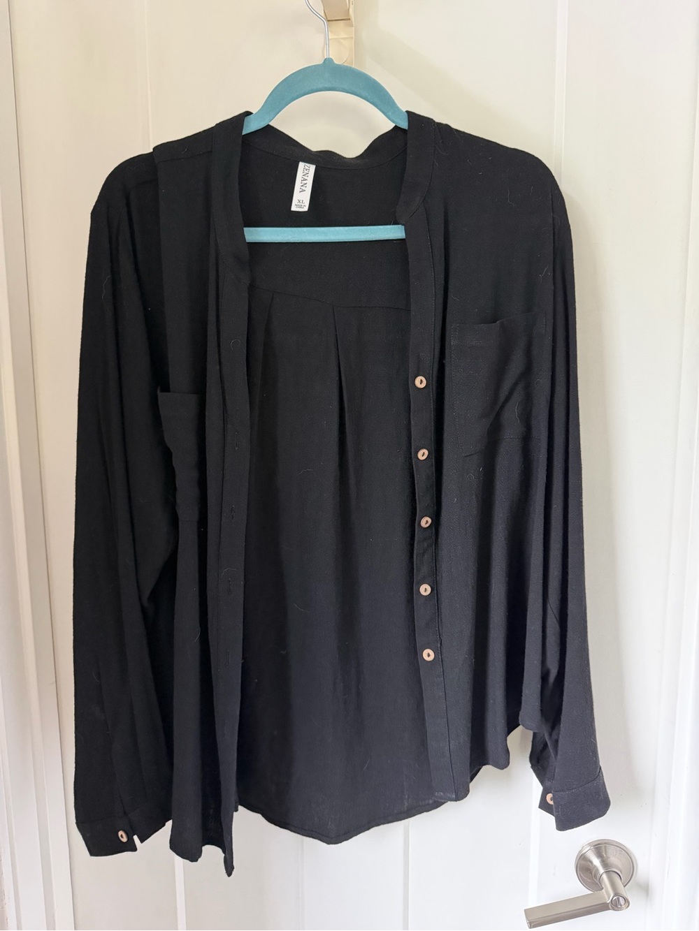 Zenana Linen Black Button-Down Shirt